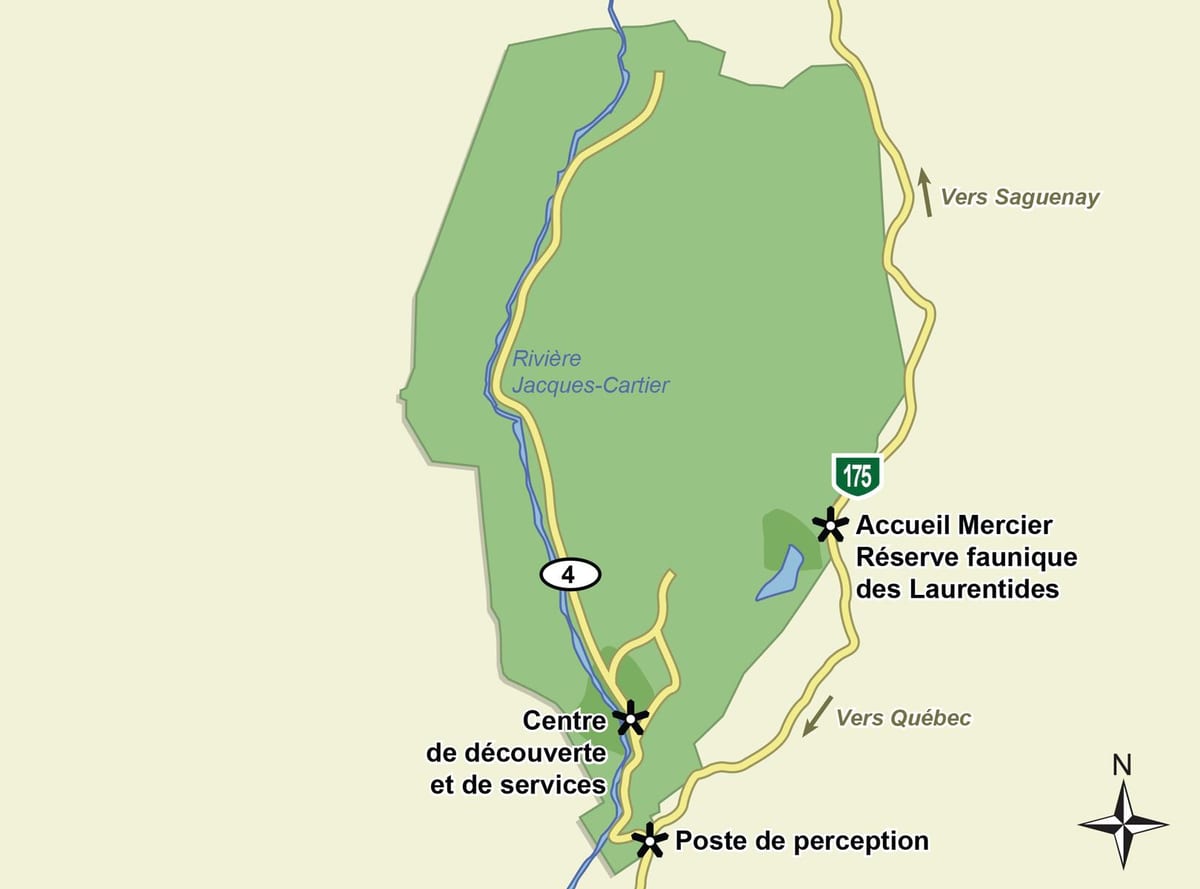 Karta av jacques cartier national park trail