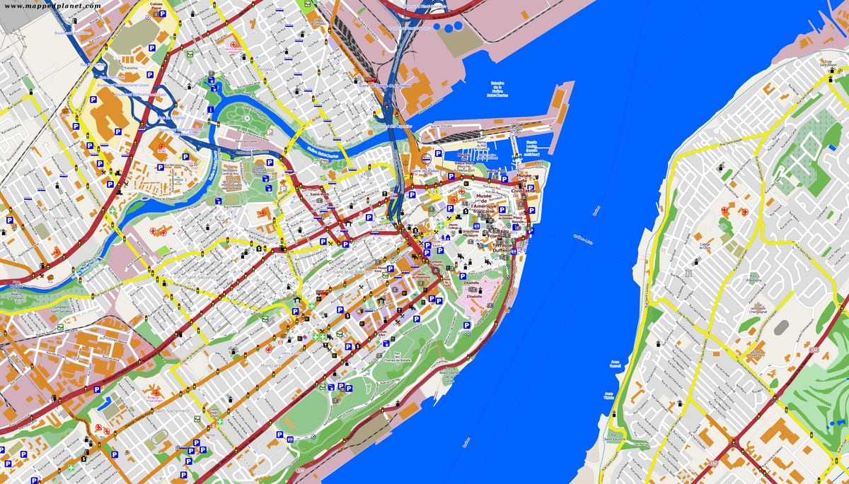 Karta över Quebec City och dess omgivningar