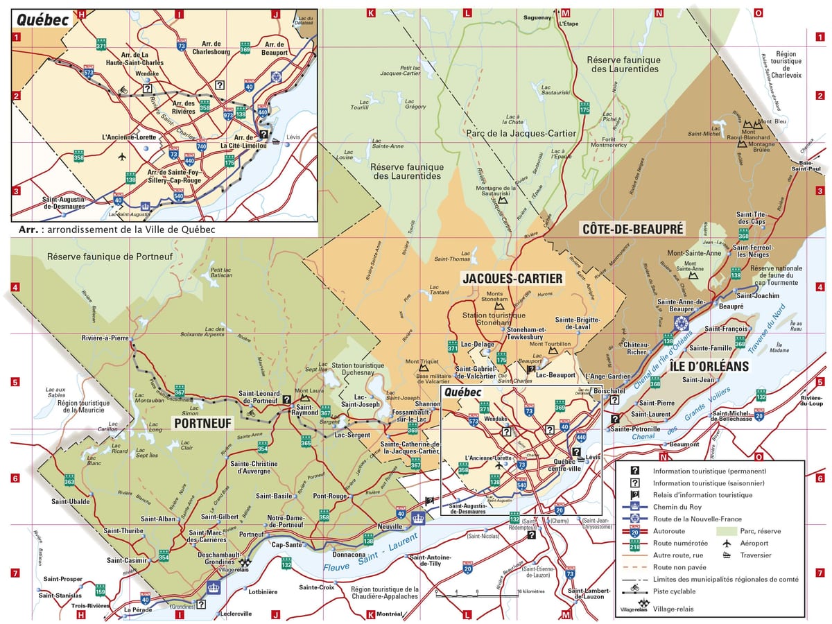 Karta över centrala Quebec