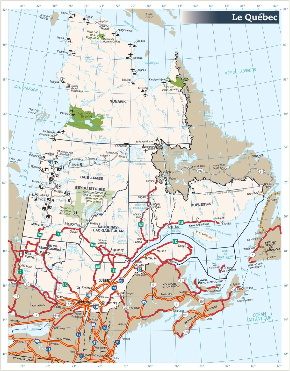 Karta över vägen Quebec kanada